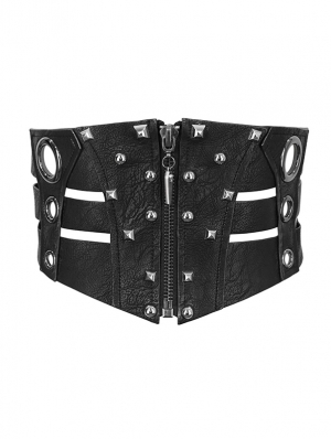 Black Gothic Punk Rivet Wide Waistband for Women