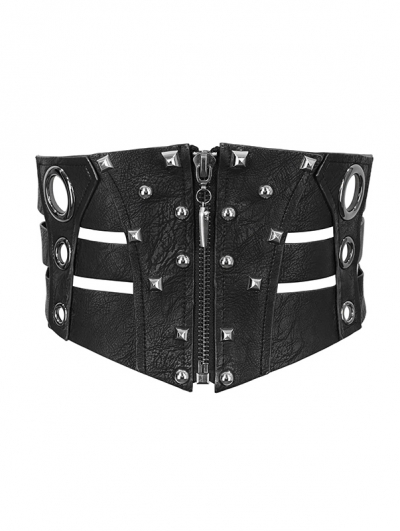 Black Gothic Punk Rivet Wide Waistband for Women