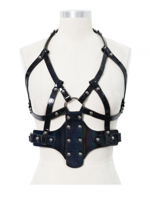 Black Gothic Punk PU Leather Harness Belt for Women