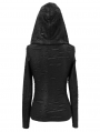 Black Gothic Punk Long Sleeve Hooded T-Shirt for Women