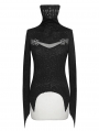Black Gothic Punk Jacquard Mask Hollowed-out Long Sleeve T-Shirt for Women