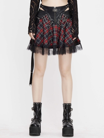 Black and Red Street Fashion Gothic Grunge Punk Plaid Mini Skirt