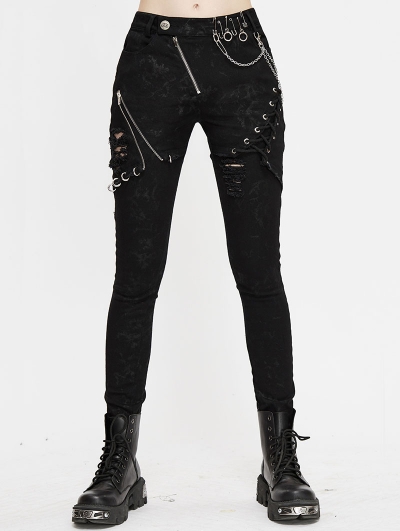 Black Gothic Punk Slim Long Casual Pants for Women