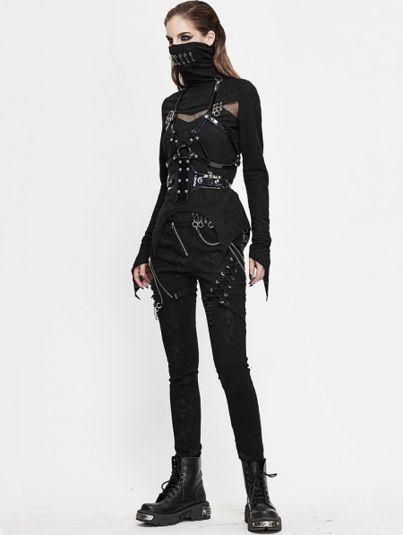 Black Gothic Punk Slim Long Casual Pants for Women - Devilnight.co.uk
