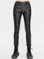 Black Gothic Punk PU Leather Long Slim Pants for Women