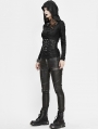 Black Gothic Punk PU Leather Long Slim Pants for Women