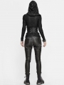 Black Gothic Punk PU Leather Long Slim Pants for Women