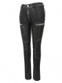 Black Gothic Punk PU Leather Long Slim Pants for Women