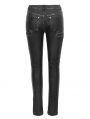 Black Gothic Punk PU Leather Long Slim Pants for Women
