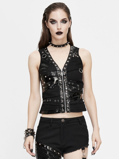 Black Gothic Punk Metal Vest Top for Women