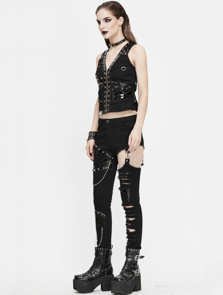 Black Gothic Punk Metal Vest Top for Women - Devilnight.co.uk