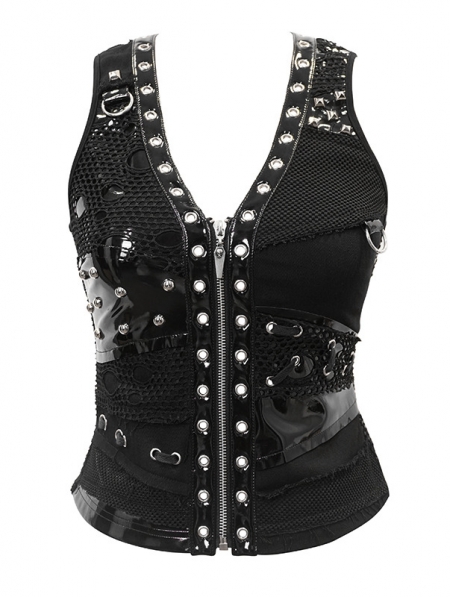 Black Gothic Punk Metal Vest Top for Women - Devilnight.co.uk