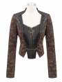 Brown Vintage Steampunk Jacquard Short Jacket for Women