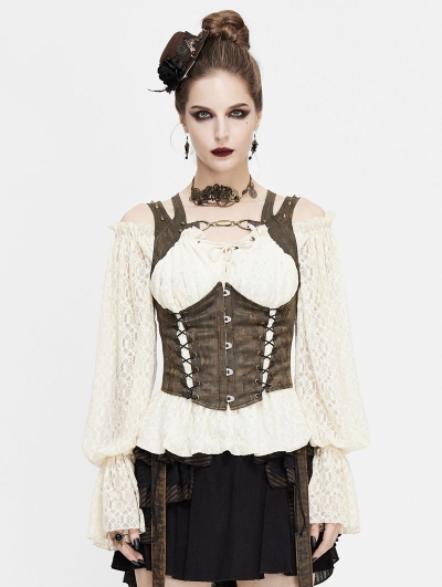 Brown Vintage Steampunk Do Old Vest for Women