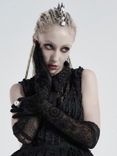 Black Daily Wear Vintage Pattern Gothic Gloves for Women
