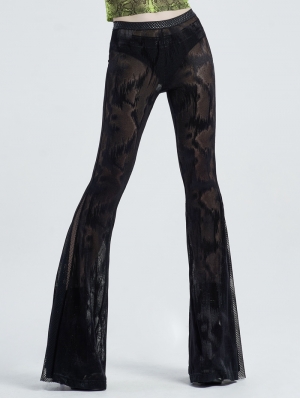 Black Sexy Gothic Dark Fringe Flared Trousers for Women