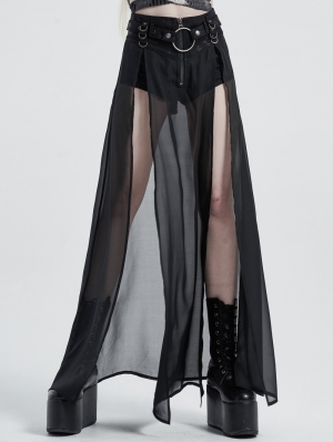 Black Gothic Transparent Fake Two-Pieces Long Skirt