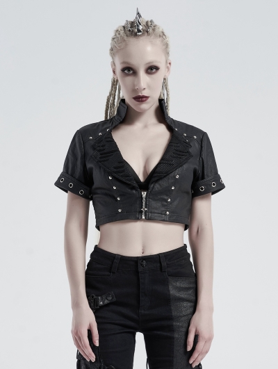 Black Sexy Gothic Punk Metal Short Top for Women
