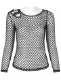 Black Gothic Daily Wear Perspective Mesh T-Shirt for Women