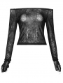 Black Gothic Off-the-Shoulder Transparant Cobweb Long Sleeve T-Shirt for Women