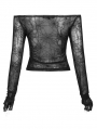 Black Gothic Off-the-Shoulder Transparant Cobweb Long Sleeve T-Shirt for Women