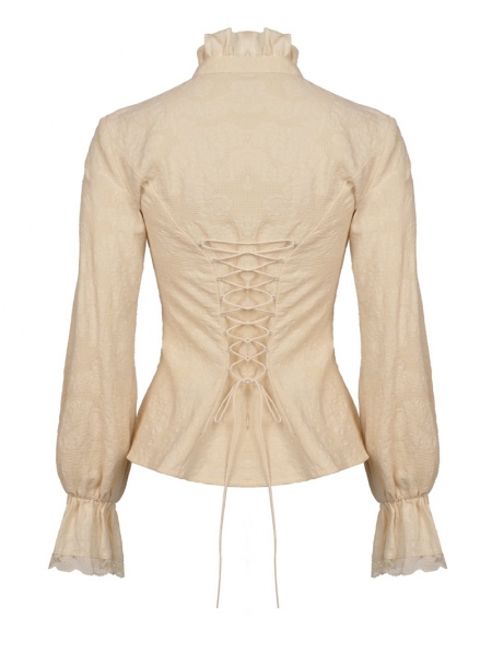 Ivory Vintage Steampunk Long Sleeve Blouse for Women - Devilnight.co.uk
