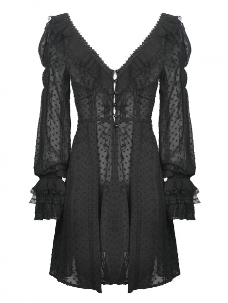 Black Vintage Gothic Dot Chiffon Dress Coat for Women - Devilnight.co.uk