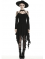 Black Gothic Grunge Off-the-Shoulder Irregular Long Sleeve Daily Wear Dress 