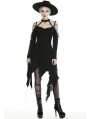 Black Gothic Grunge Off-the-Shoulder Irregular Long Sleeve Daily Wear Dress 