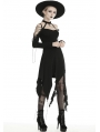 Black Gothic Grunge Off-the-Shoulder Irregular Long Sleeve Daily Wear Dress 