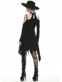 Black Gothic Grunge Off-the-Shoulder Irregular Long Sleeve Daily Wear Dress 