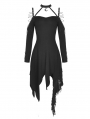 Black Gothic Grunge Off-the-Shoulder Irregular Long Sleeve Daily Wear Dress 