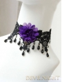 Black Lace Purple Flower Beading Gothic Necklace
