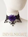 Black Lace Purple Flower Beading Gothic Necklace