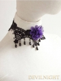 Black Lace Purple Flower Beading Gothic Necklace