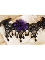 Black Lace Purple Flower Beading Gothic Necklace