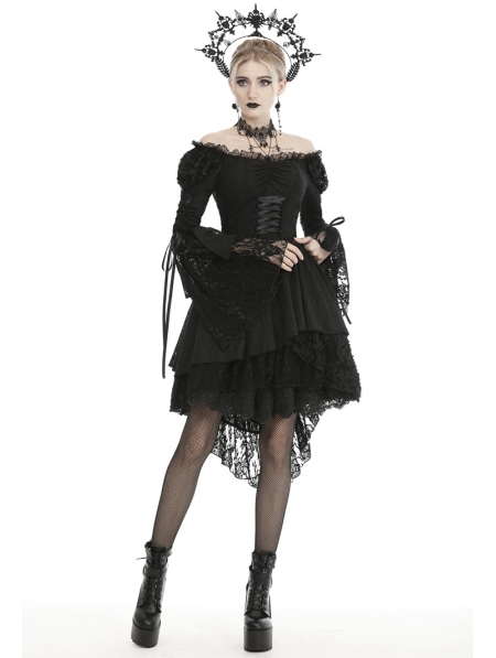 Black Gothic Decadent Off-the-Shoulder Long Sleeve Cocktail Party Dress ...