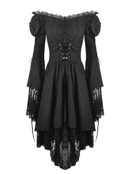 Black Gothic Decadent Off-the-Shoulder Long Sleeve Cocktail Party Dress ...