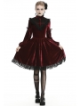 Dark Red Gothic Velvet Cross Long Lantern Sleeve Midi Dress