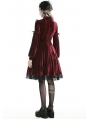 Dark Red Gothic Velvet Cross Long Lantern Sleeve Midi Dress