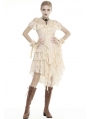 Ivory Steampunk Gothic Asymmetric Frilly Lace Dress