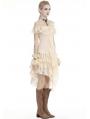 Ivory Steampunk Gothic Asymmetric Frilly Lace Dress
