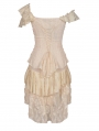 Ivory Steampunk Gothic Asymmetric Frilly Lace Dress