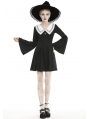 Black and White Cute Gothic Grunge Long Sleeve Short Daily Wear Dress 
