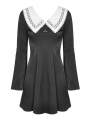 Black and White Cute Gothic Grunge Long Sleeve Short Daily Wear Dress 