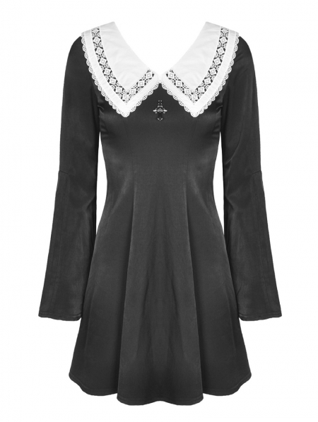 Black and White Cute Gothic Grunge Long Sleeve Short Daily Wear Dress ...