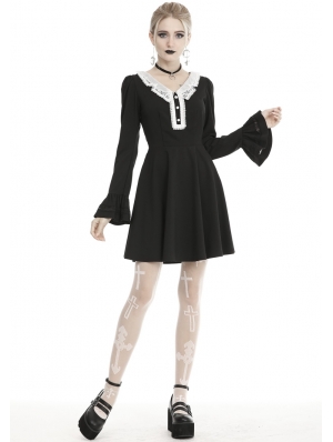 Black and White Gothic Grunge Long Sleeve Daily Wear Short Dress
