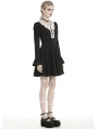 Black and White Gothic Grunge Long Sleeve Daily Wear Short Dress