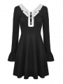 Black and White Gothic Grunge Long Sleeve Daily Wear Short Dress