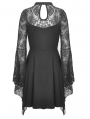 Black Gothic Elegant Lace Long Trumpet Sleeve Short Dress